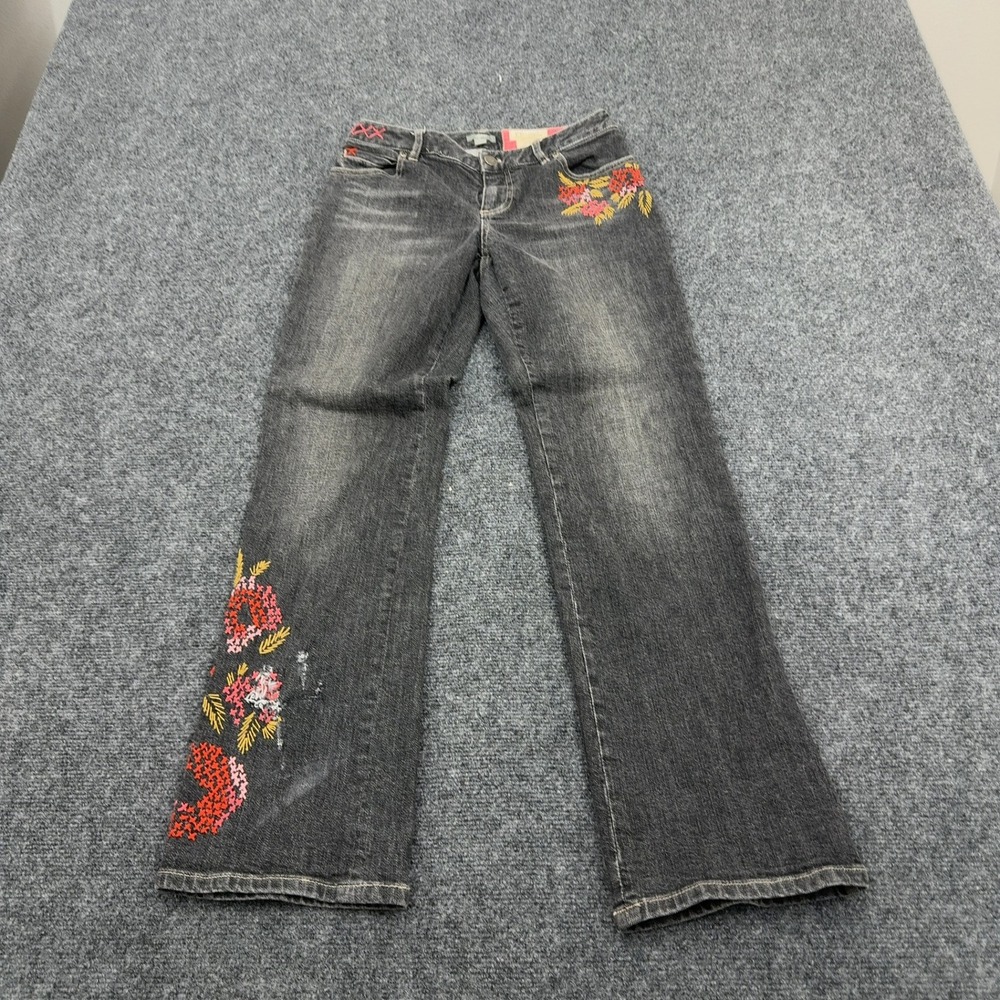 J Jill Jeans Womens 2 Petite Grey Cotton Embroidered‎ Floral Flare Boho Style